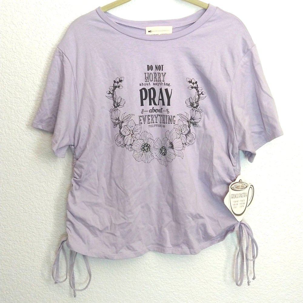 NWT French Pastry Do Not Worry Pray About Everything Shirt Christian Bible Sz L